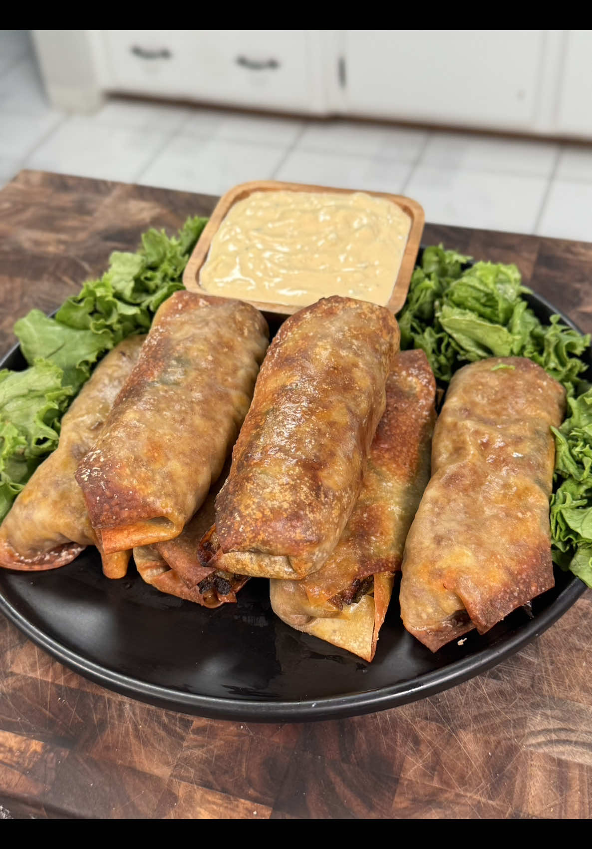 Cheesy Garlic Burger Egg Rolls