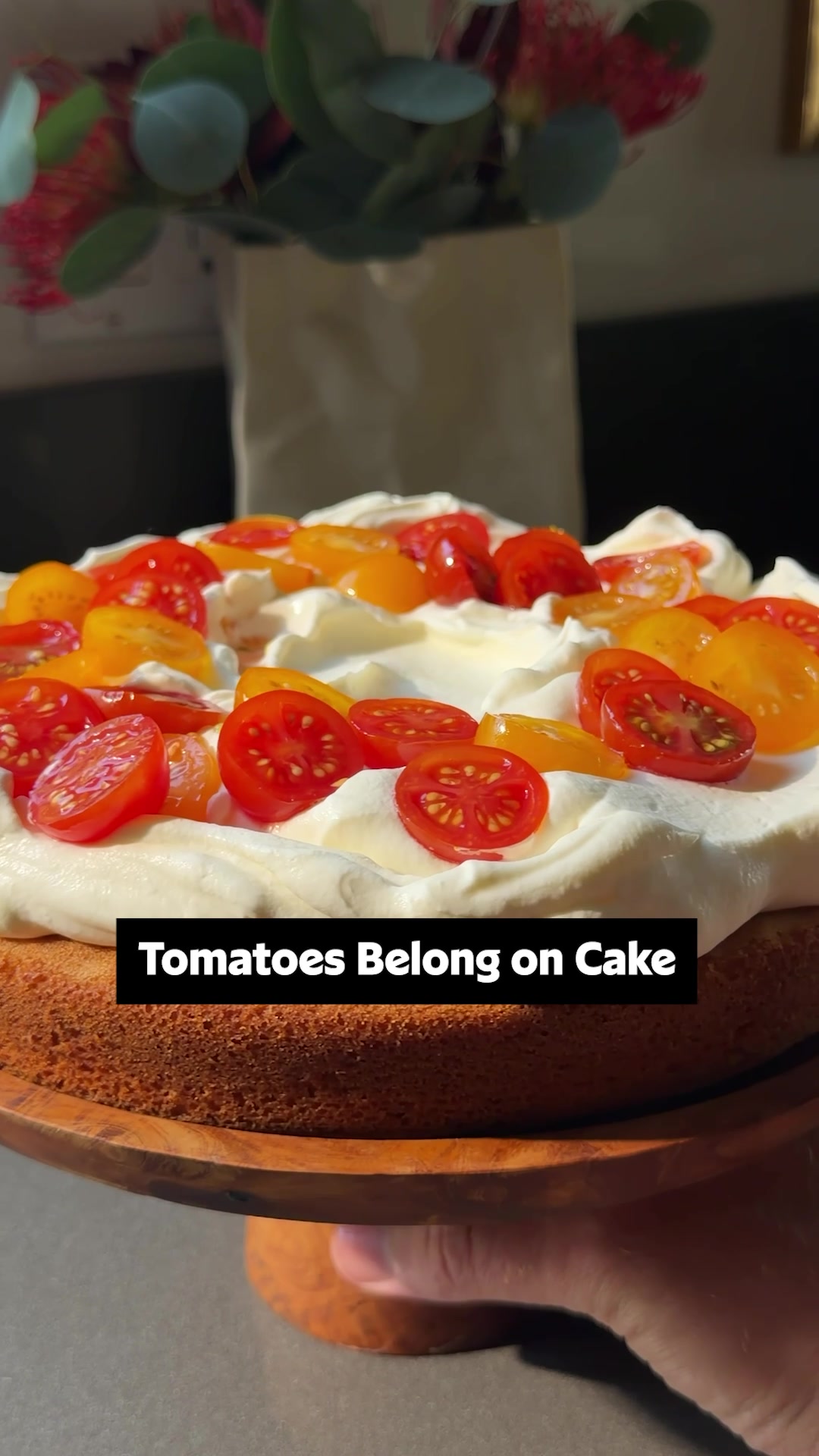 Olive Oil Cake with Mascarpone Cream and Tomatoes