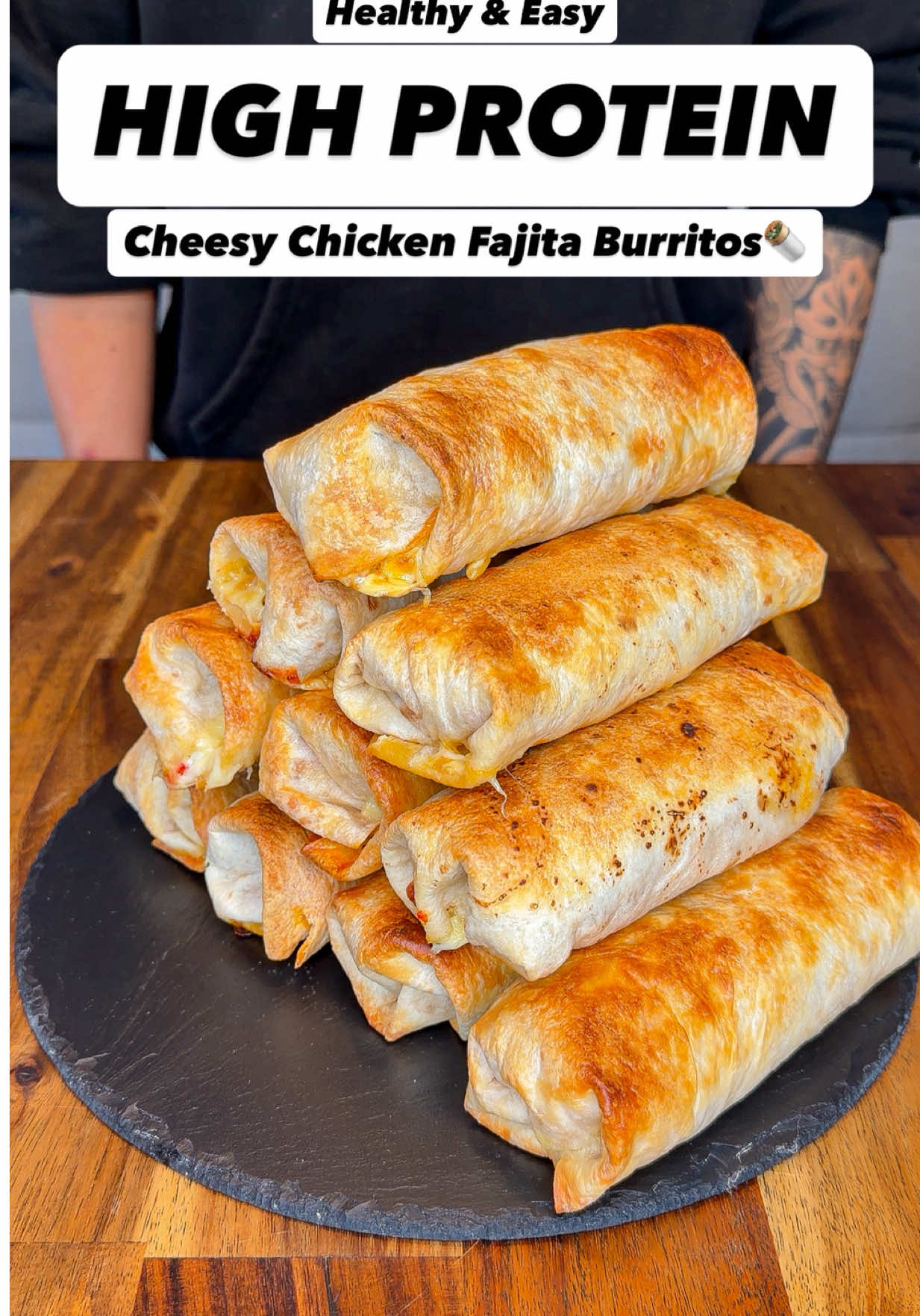 High Protein Cheesy Chicken Fajita Burritos