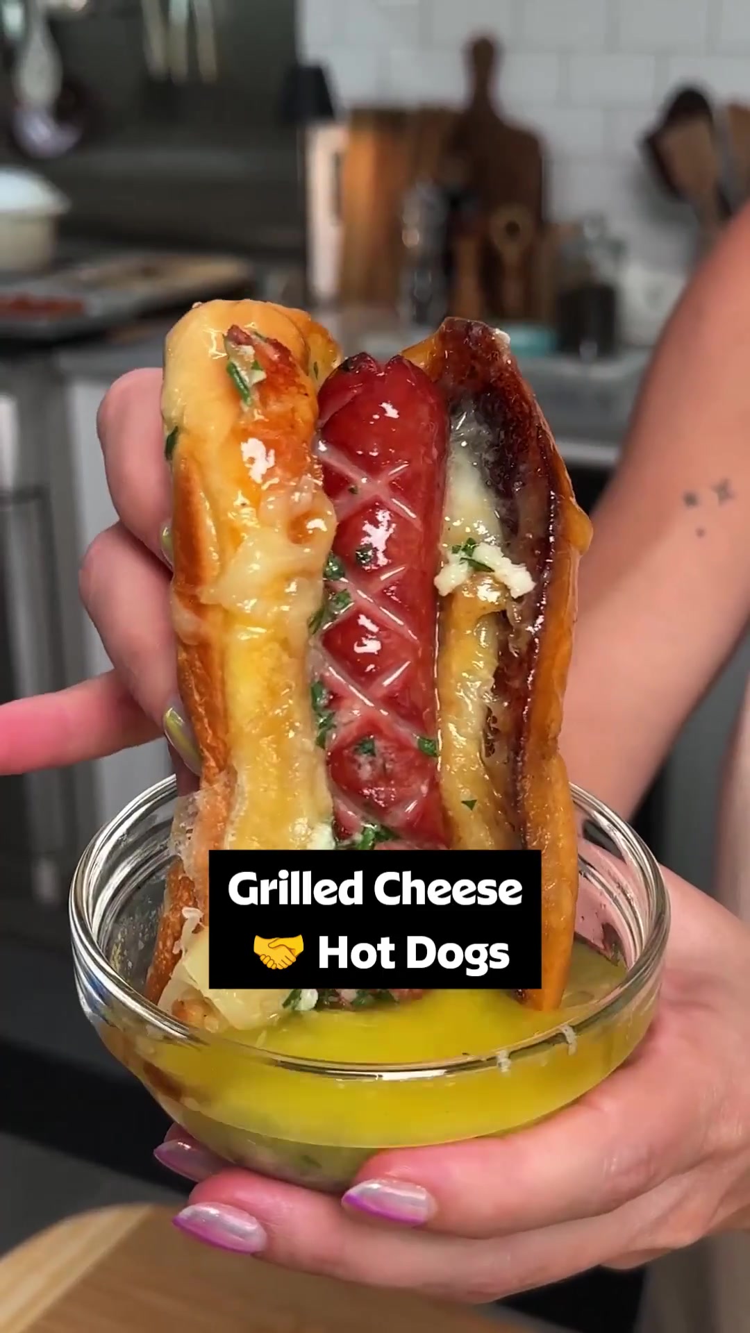 Garlic Butter Grilled Cheese Hot Dogs