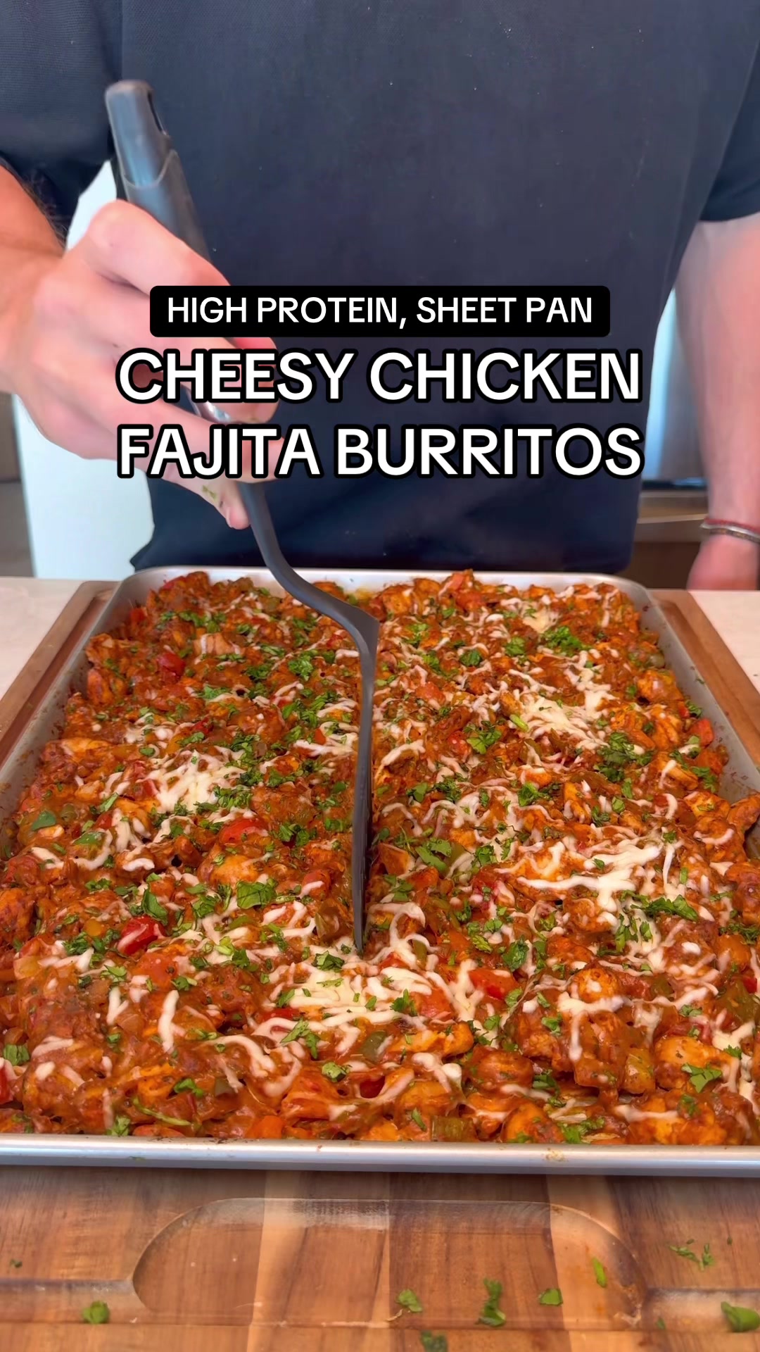 Sheet Pan Cheesy Chicken Fajita Burritos